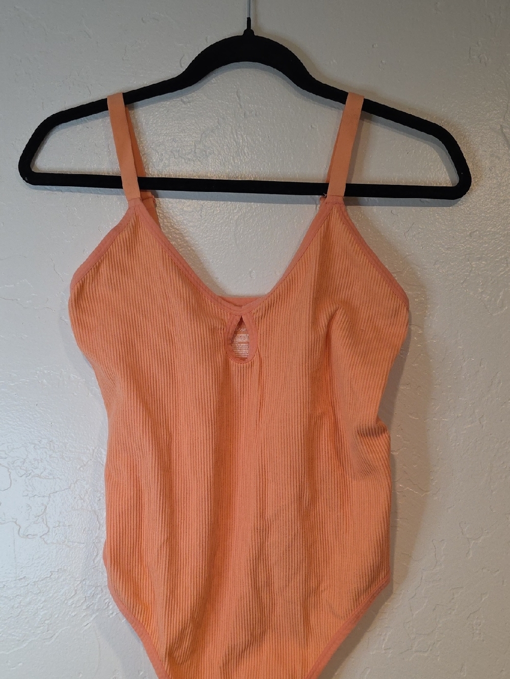 Colsie Peach Ribbed Tank Bodysuit with Keyhole